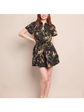 Cara Cara Asbury Mini Dress Floral Black Short Sleeve Dress, XS S M